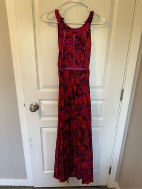 Sleeveless Pink and Red Floral Maxi Dress
